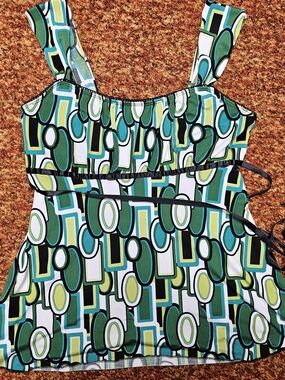 Y2k Vintage BCX Green Teal Geometric Babydoll Tank Top